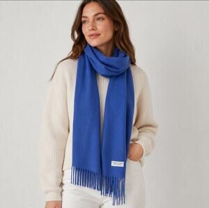 Lona Scott 100% Cashmere Bright Blue Fringe Scarf Soft Quiet Luxury Winter
